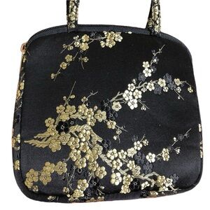Fashion Express Cherry Blossom Black Satin Handbag
